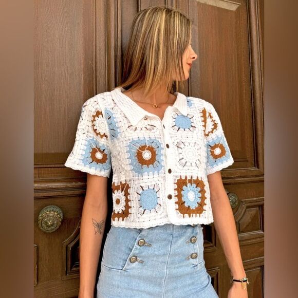 ILLA ILLA Women's Crochet Button Down Blouse Size S/M - Picture 1 of 5